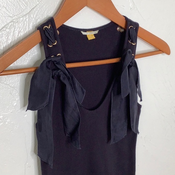 Anthropologie Leifsdottir tied ribbons thru eyelets navy tank top size Small EUC - Picture 4 of 12